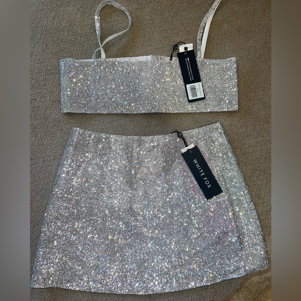 NWT White Fox Rhinestone Two Piece Set